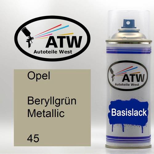 Opel, Beryllgrün Metallic, 045: 400ml Sprühdose, von ATW Autoteile West.